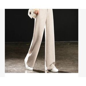 Elegant Cream Women's Wide-Leg Pants